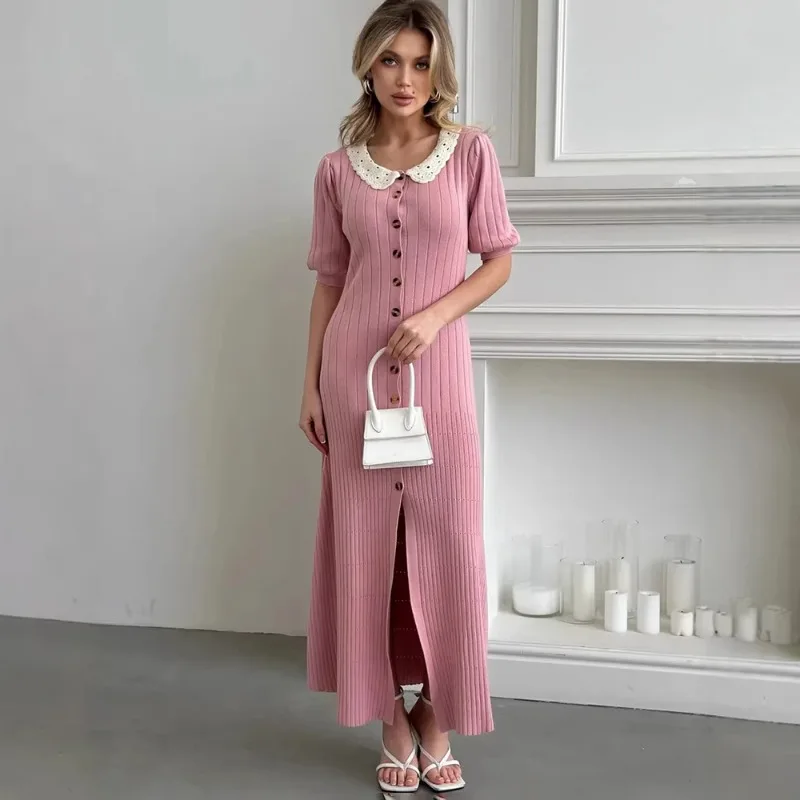 

Tuularose Vintage Knitted Long Dress Women's Fashion Contrast Lace Patchwork Dress Elegant Luxurious Chic Women's Casual Dress