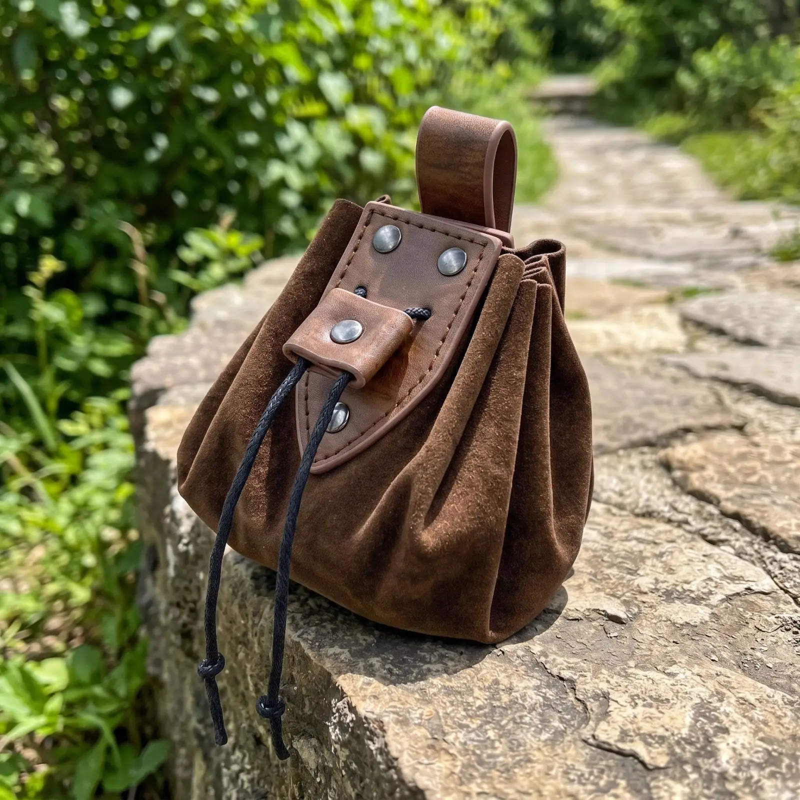 Medieval Waist Pouch Viking Belt Bag Drawstring Closure with Metal Buckle for Historical Reenactment Costume