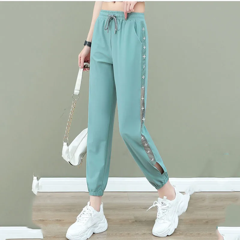 

Spring Summer New Quick-drying Sweatpants Thin Black Harem Pants Women Loose Elastic Waist Beam Foot Pants Female Fashion Wild