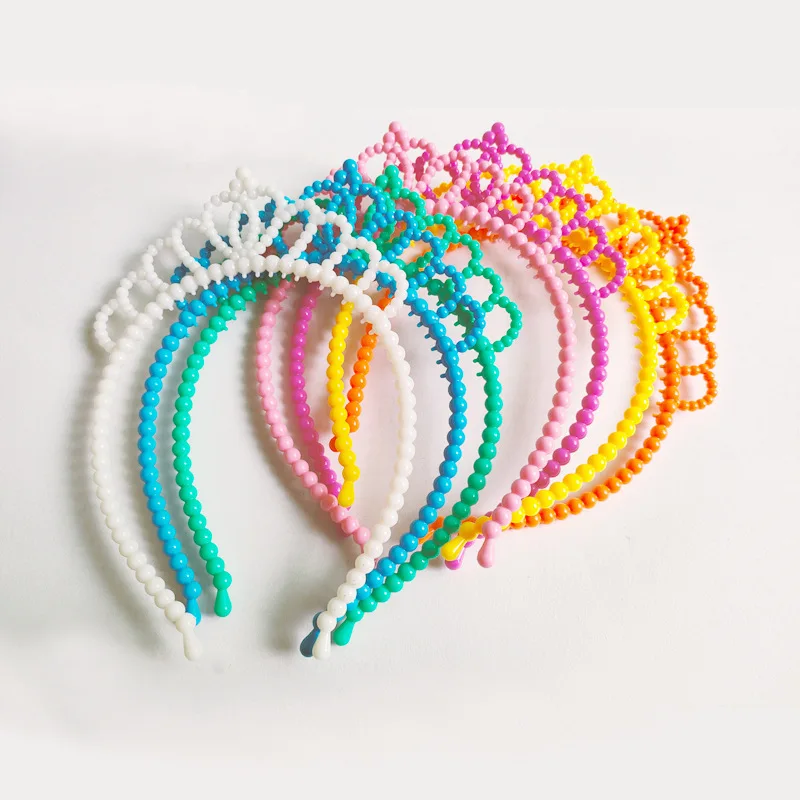 7 candy colored plastic bead crown headbands for girls and princesses, party hair accessories.