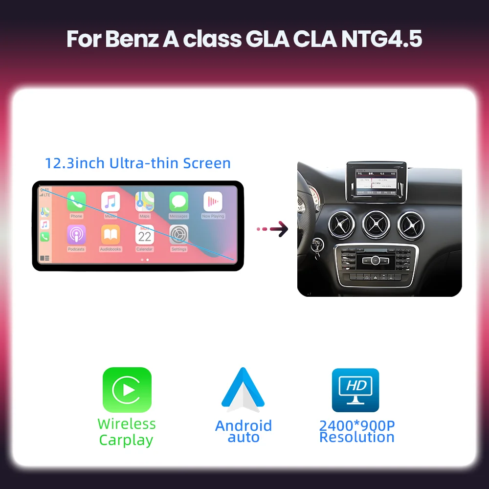 BONROAD 12,8 inch scherm draadloze CarPlay Android Auto autoradio GPS voor Mercedes Benz A C Klasse W176 X156 C117 CLA GLA W205 W204