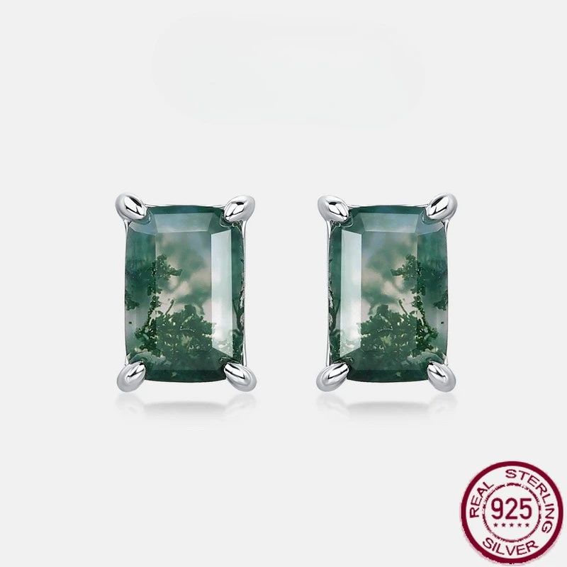 

Новые серьги из чистого серебра S925, простые серьги из натуральной водной травы, агата, инкрустированные зелеными моховыми камнями, модные свадебные украшения