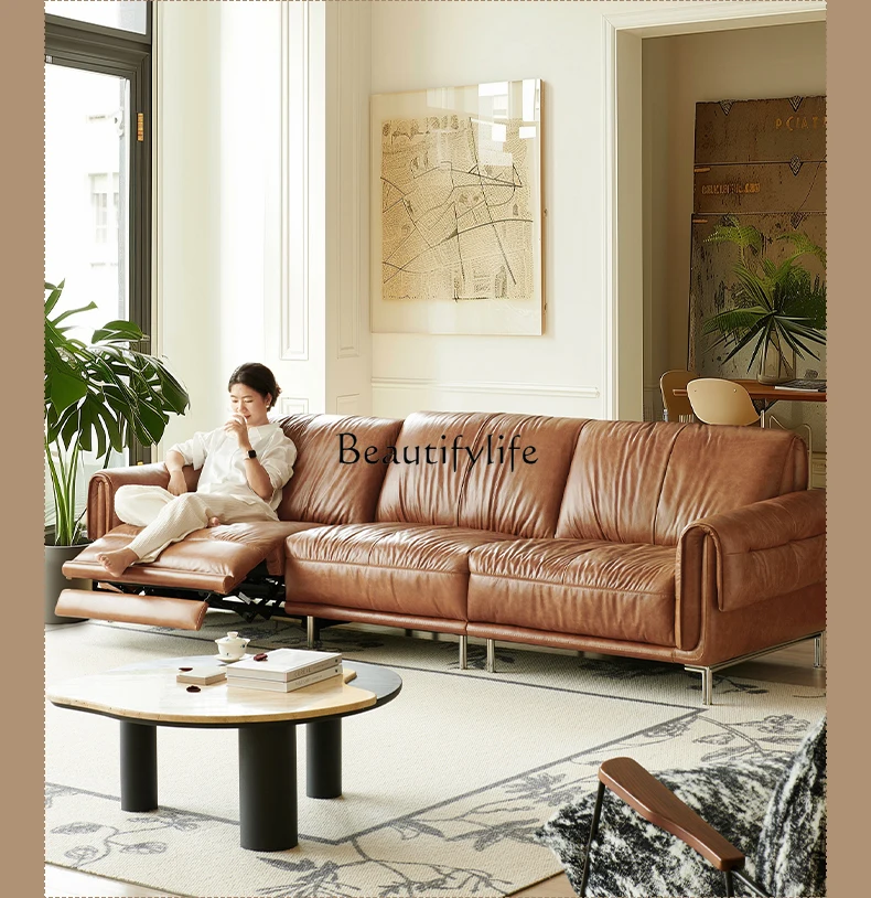 1 ** وظيفة كهربائية من جلد الشمع الزيتي الفرنسي متوسطة الطراز القديم بدون جدار أريكة جلدية خضراء بالكامل