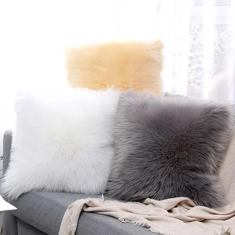 Wool Sofa Pillow，Comfortable And Soft  Square single-sided plush pillow cover pillow core Living room Daily necessities