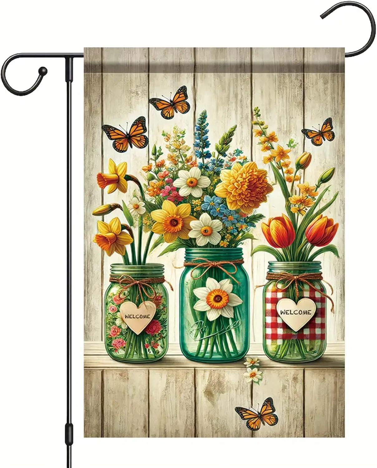 Welcome Summer Spring Garden Flag 12x18 Double Sided Small Mason Jar Tulip Flower Yard Flag for Outside Farmhouse Holiday Ou WWP
