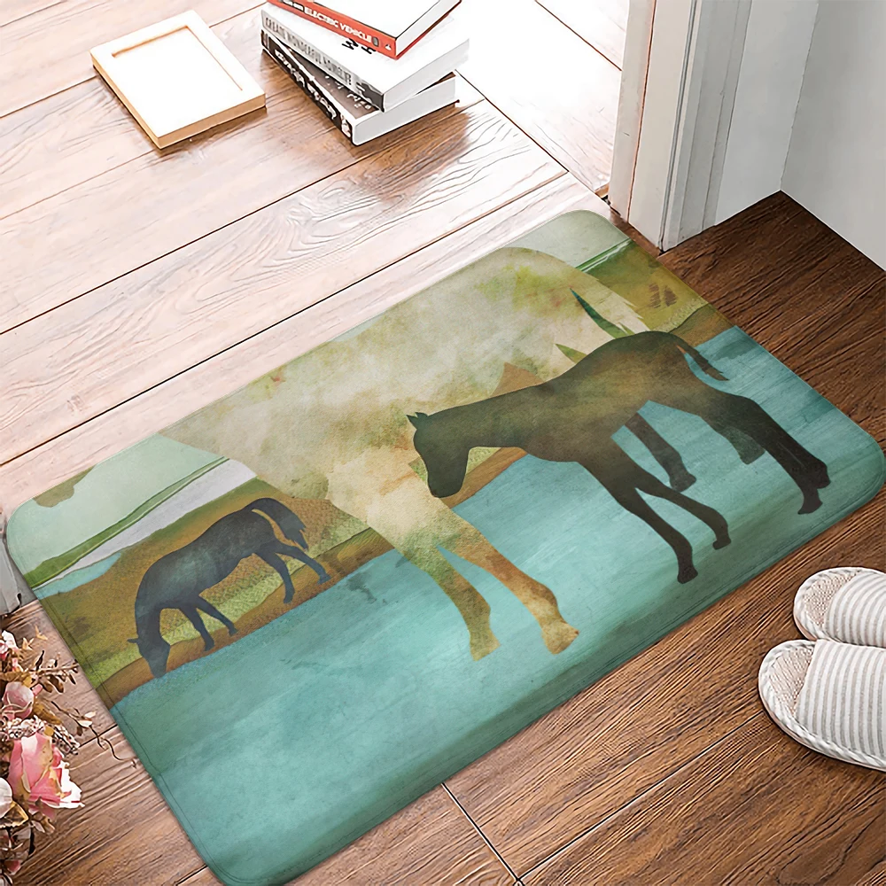 Oil painting Horse House Doormat Bedroom Decor 3D Print Animal Floor Door Mat Non-Slip Soft Flannel Carpet Outdoor Mat