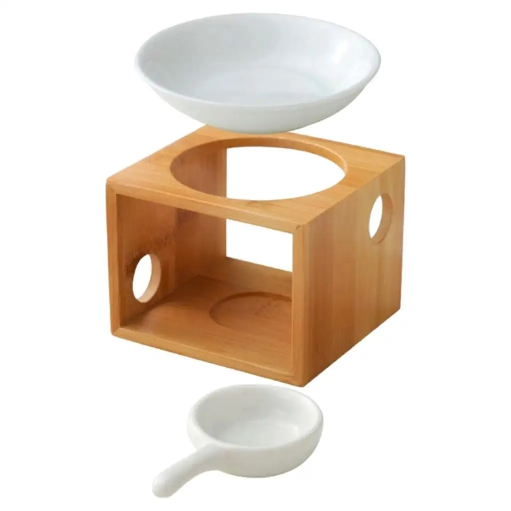 Aromatic Wax Burner Bamboo Ceramic Oil Diffuser Tealight Candle Holder Scent Warmer for Meditation Yoga Spa Home Decoration