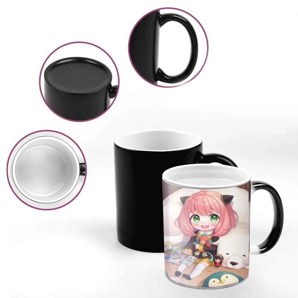 Kawaii Anya SPY X FAMILY Anime One Piece Coffee Mugs And Mug Creative Color Change Tea Cup Ceramic Milk Cups Novelty Gifts