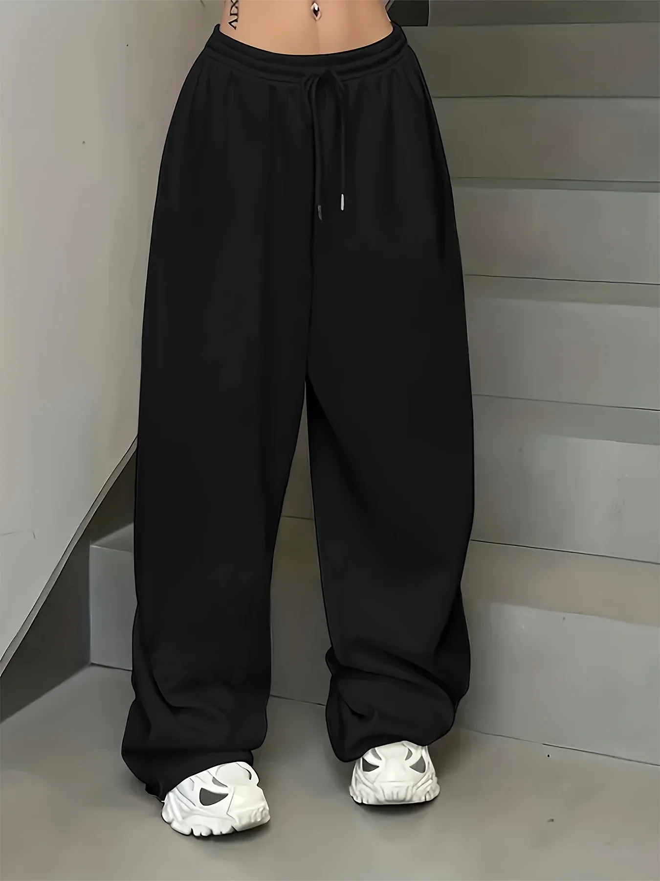 Outono e inverno feminino plus size dupla asa em forma de impressão solta reta velo perna sweatpants streetwear elegante versátil