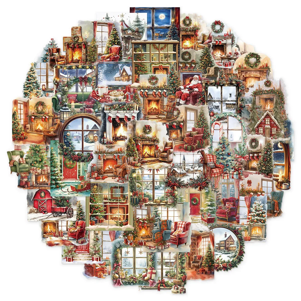 50 قطعة من ملصقات الموقد ذات المشهد المائي لعيد الميلاد، مجموعة ملصقات ممتعة DIY كتيب ديكور لعبة الكمبيوتر المحمول والكمبيوتر اللوحي #1