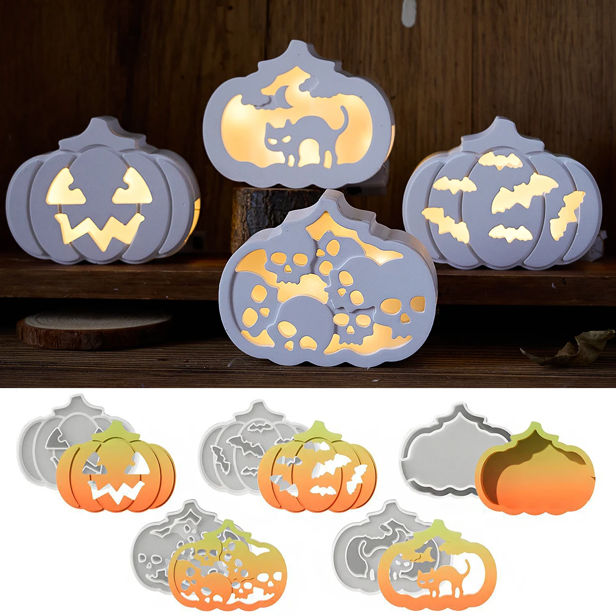 3D Hohl Kürbis Silikon Form Spleißen Lampe für Halloween Splice Harz Gips LED Lampe Ornamente Form Wohnkultur Schädel Handwerk