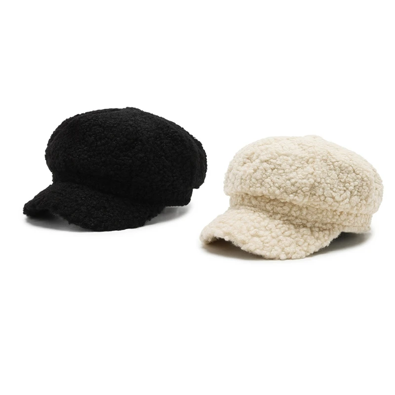 Artist Painter Lamb Wool Hat Solid Color Hat Outdoor Leisure Octagonal Hat Gift for Couple Girlfriend Friend DropShipping