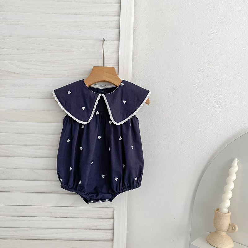 2026 Neuer Sommer Neugeborenen Baby Mädchen Strampler 0-24M Baby Mädchen Kleidung Ärmellos Baumwolle Herz-Print Baby Mädchen Einteiler – Detail 1