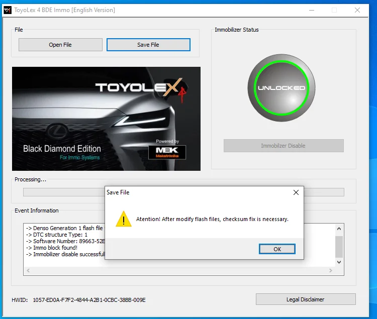 2024 Toyolex4 Toyolex 4 BDE IMMO OFF Software for Toyota Lexus and Hino N04 ECU SUPPORTS GENERATION 1/ 2 AND 3 FILES