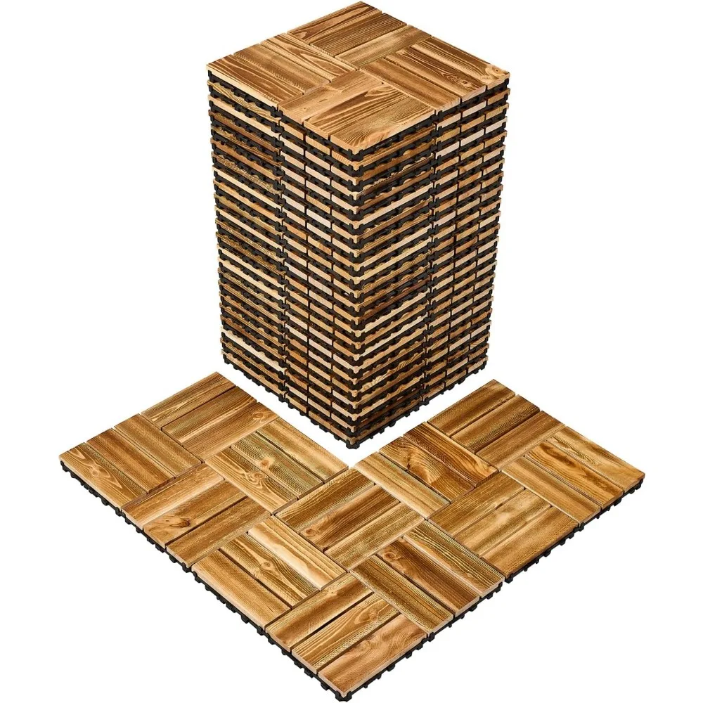 

Interlocking Deck Tiles Solid Wood, 27 Pack,12x12 Waterproof Camphor Pine Wood Flooring All Weather Use, Patio Floor Decki