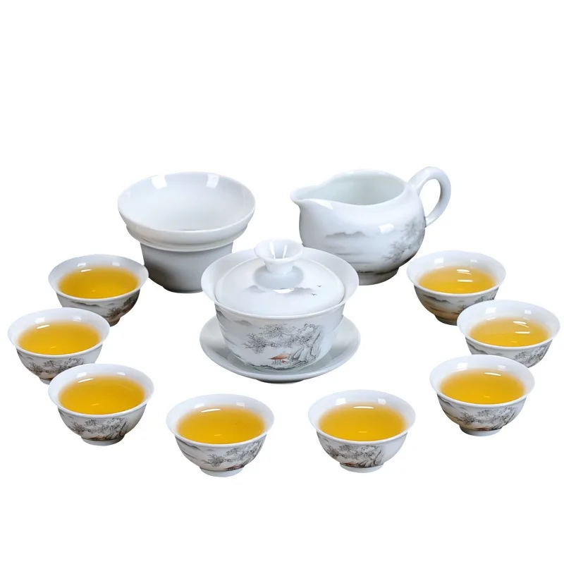 

tea set, ceramic teacup, white porcelain set, blue and white teacup, cover bowl tea set