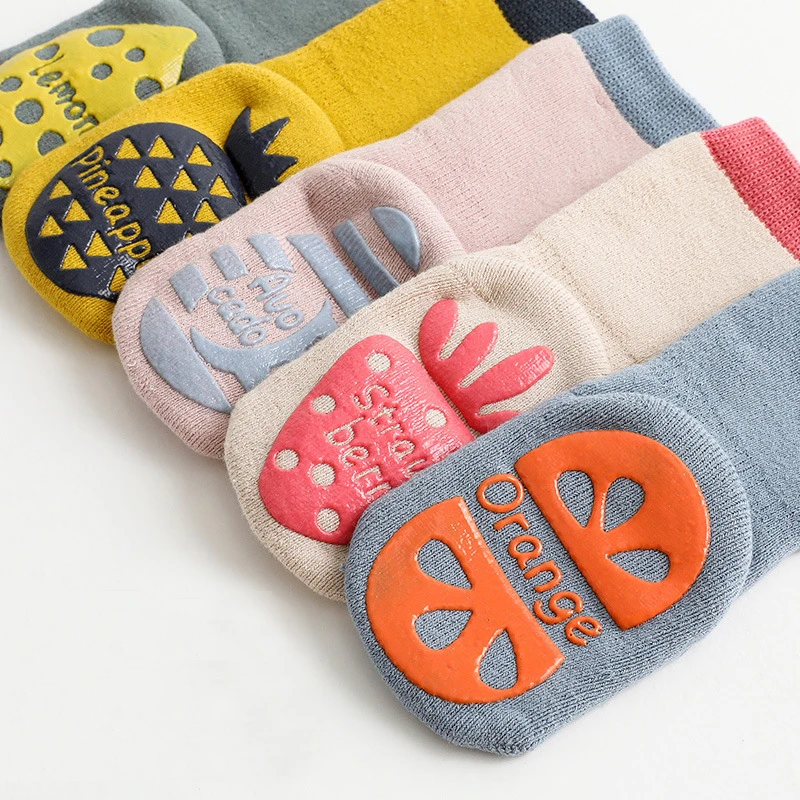 Baby Boys Girls Anti Slip Cotton Calf Socks Cute Toddlers Non Skid Grip Floor Walking Socks Kids Winter Thick Warm Socks