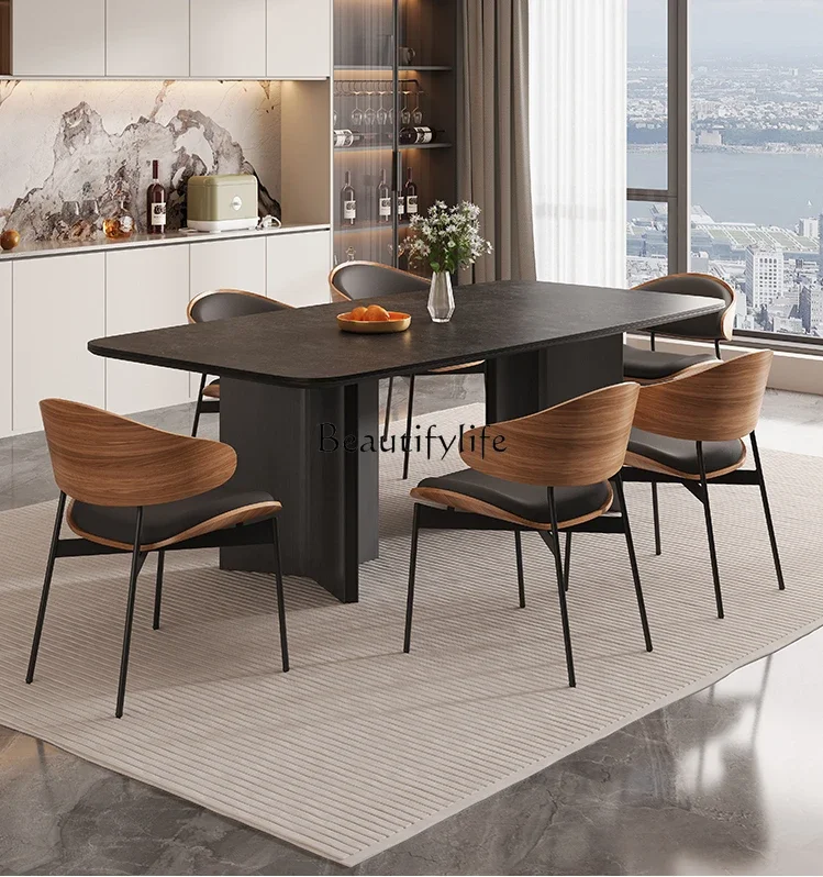 

FG40Black Stone Plate Dining Table Modern Simple and Light Luxury Italian Minimalist Dining Table