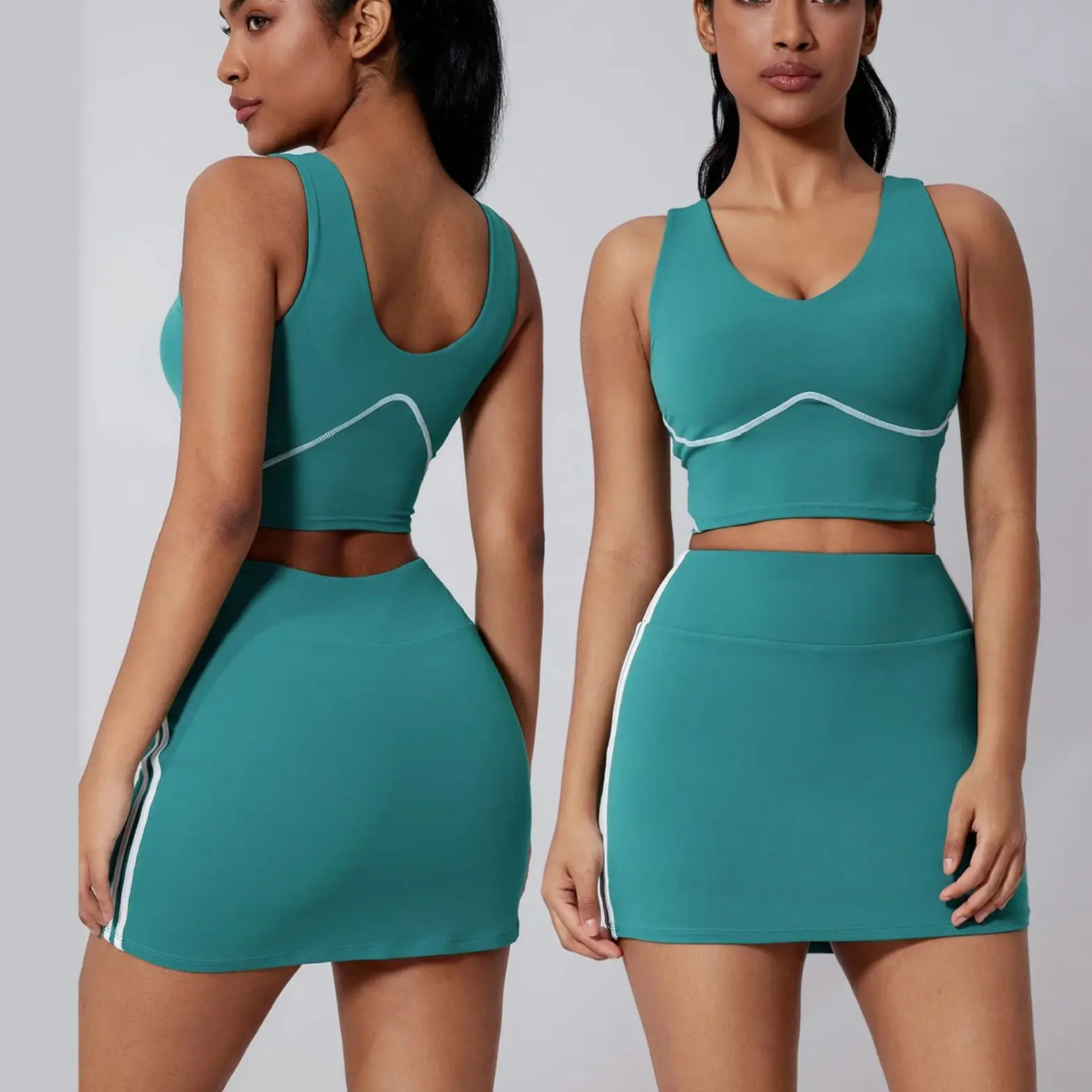 

Ningyu комплект для йоги из 2 предметов контрастного цвета с красивой спиной, обтягивающий спортивный костюм, женская теннисная юбка, спортивный комплект для фитнеса, спортивная одежда для бега