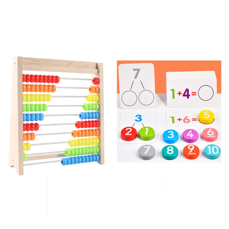 Houten tellen speelgoed telraam Montessori onderwijs wiskunde speelgoed kinderen regenboog tellen kralen optellen aftrekken bediening leren