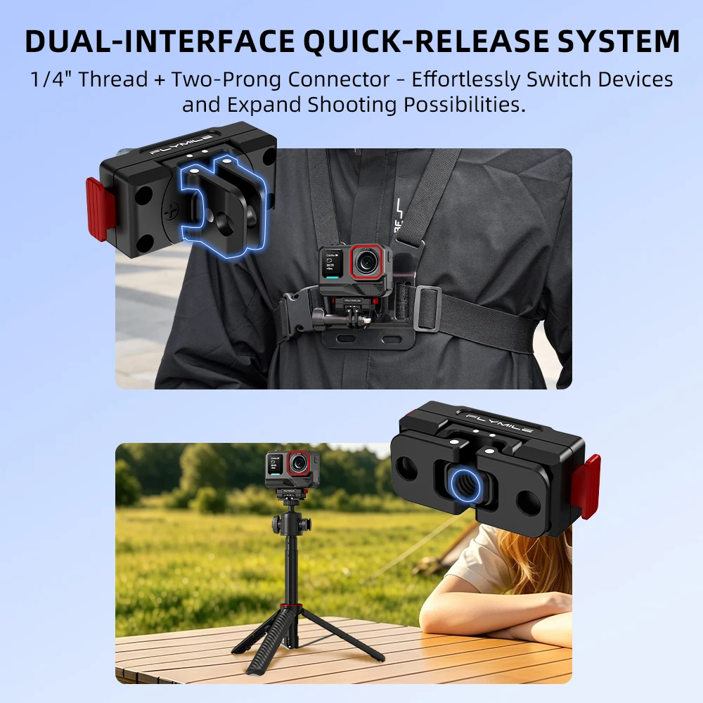 Flymile X5 Magnetische Halterung Drehbare Schnellwechselbasis mit Doppelklauen-Adapter 1/4 Schraubenloch für Insta360 Ace Pro 2 Zubehör – Detail 8