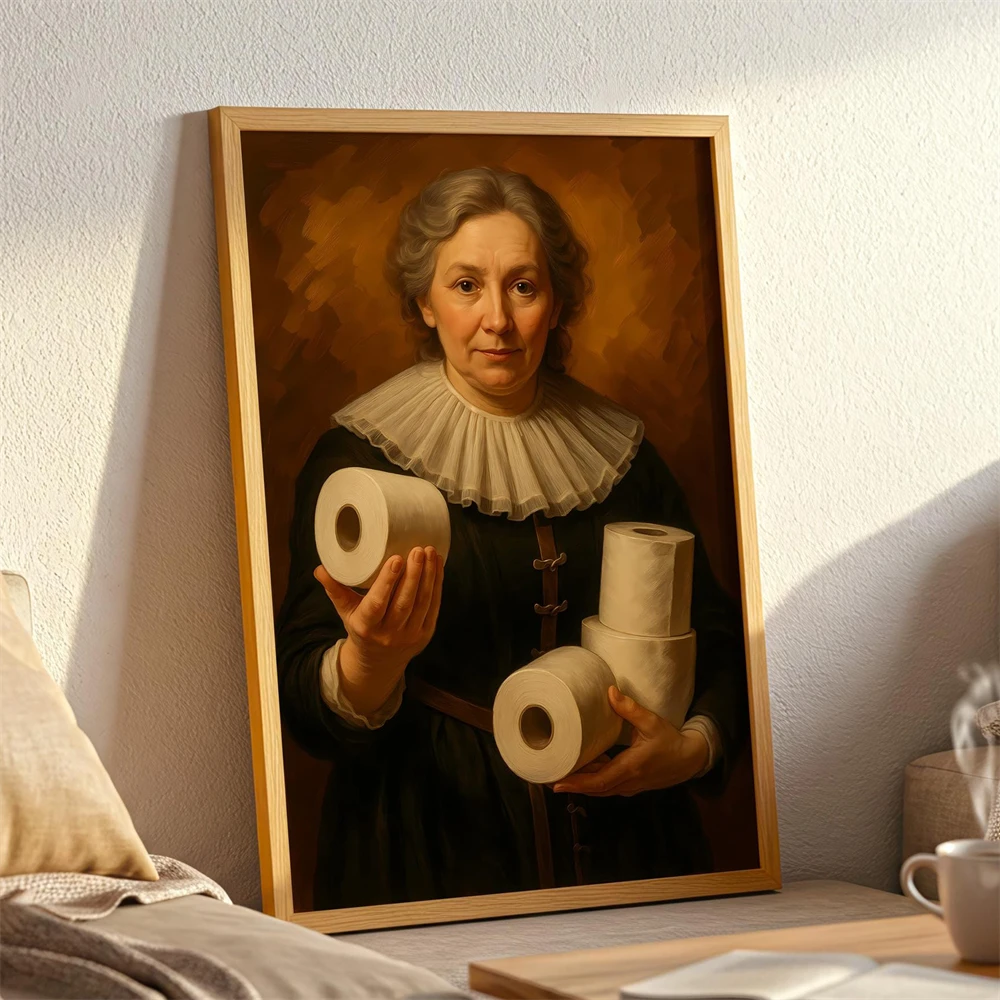 Funny Renaissance Lady Toilet Paper Art Print Bathroom Humor Poster Home Bathroom Canvas Painting Toilet Canvas Print Wall Decor