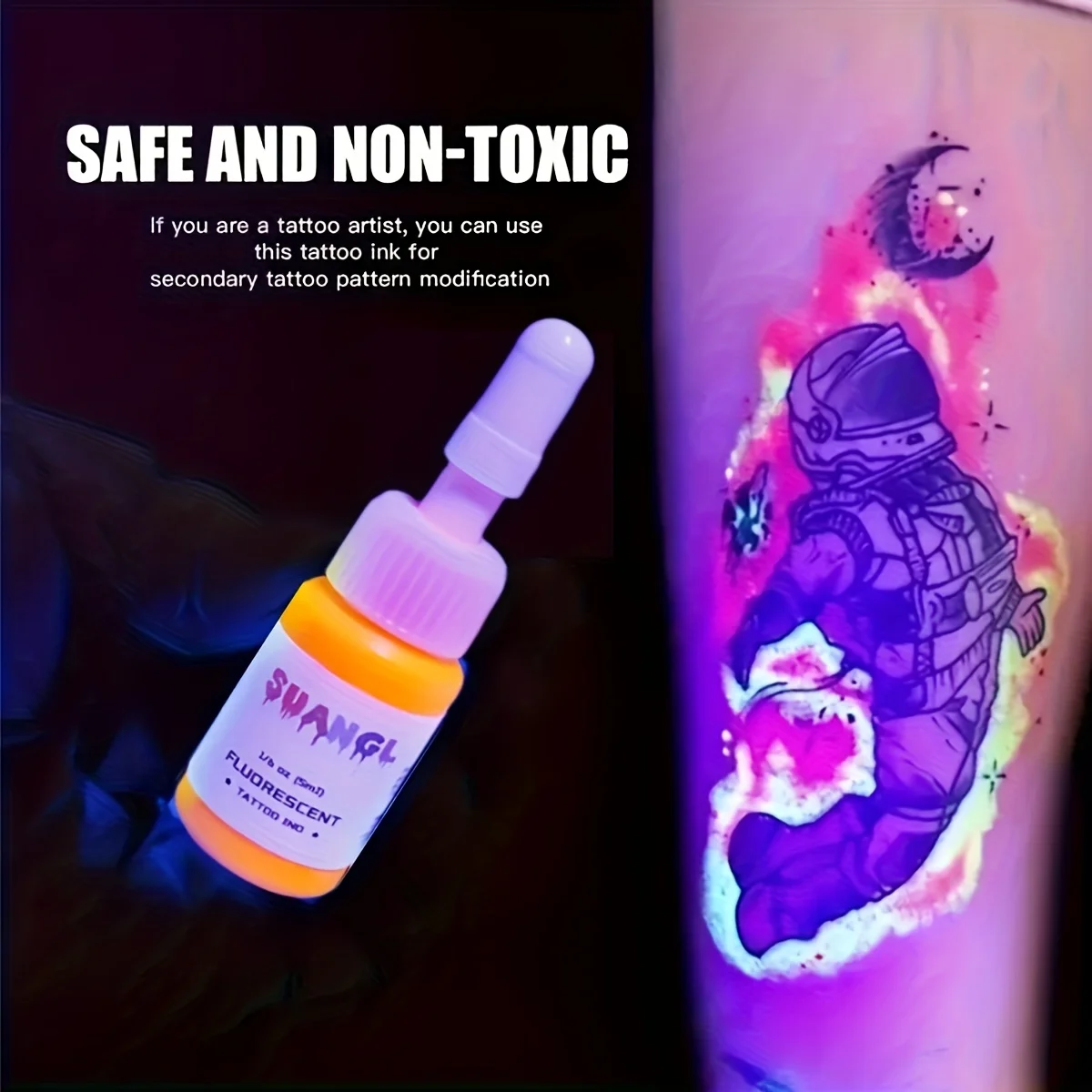 0.17oz 8‑Color Fluorescent Tattoo Ink Bottles Skin Friendly Non‑Toxic Odorless Durable Pigment Set for Body Art Tattoo Work