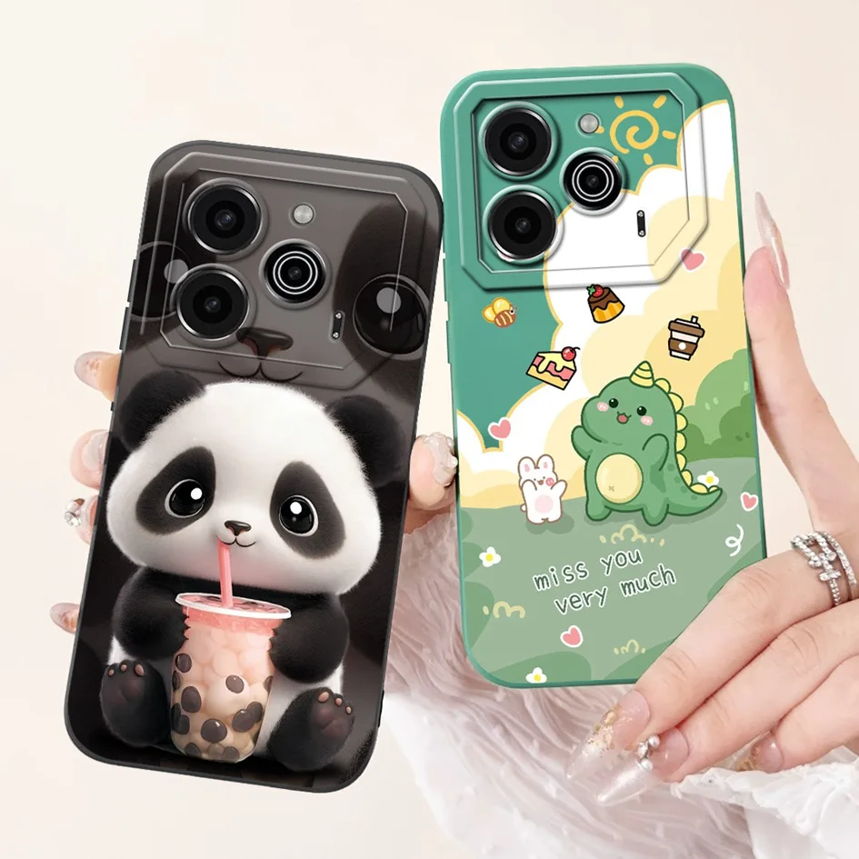 Pova 6 Case For Tecno Pova 6 Pro 5G Silicone Cover Cute Dinosaur Panda Camera Lens Protector Bumper For Tecno Pova6 Pro LI9 Capa