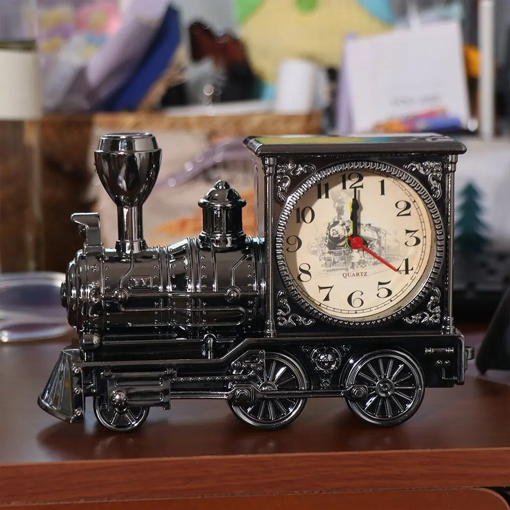

Car Decorations Vintage Train Alarm Clock Cartoon Creative Table Clock Plastic Desktop Clock Office