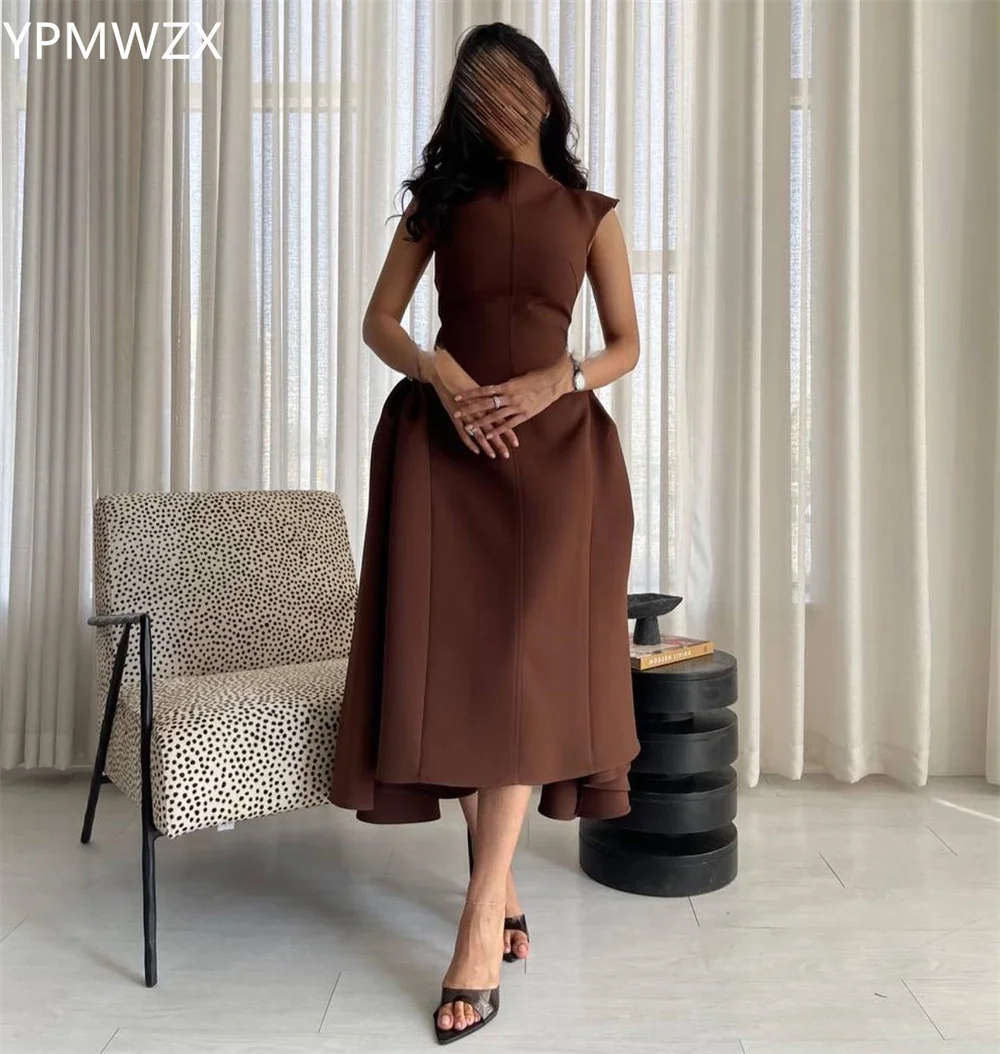 Disesuaikan gaun malam Formal wanita pesta acara YPMWZX asimetris A-line panjang pergelangan kaki rok terbungkus tanpa lengan Bespoke