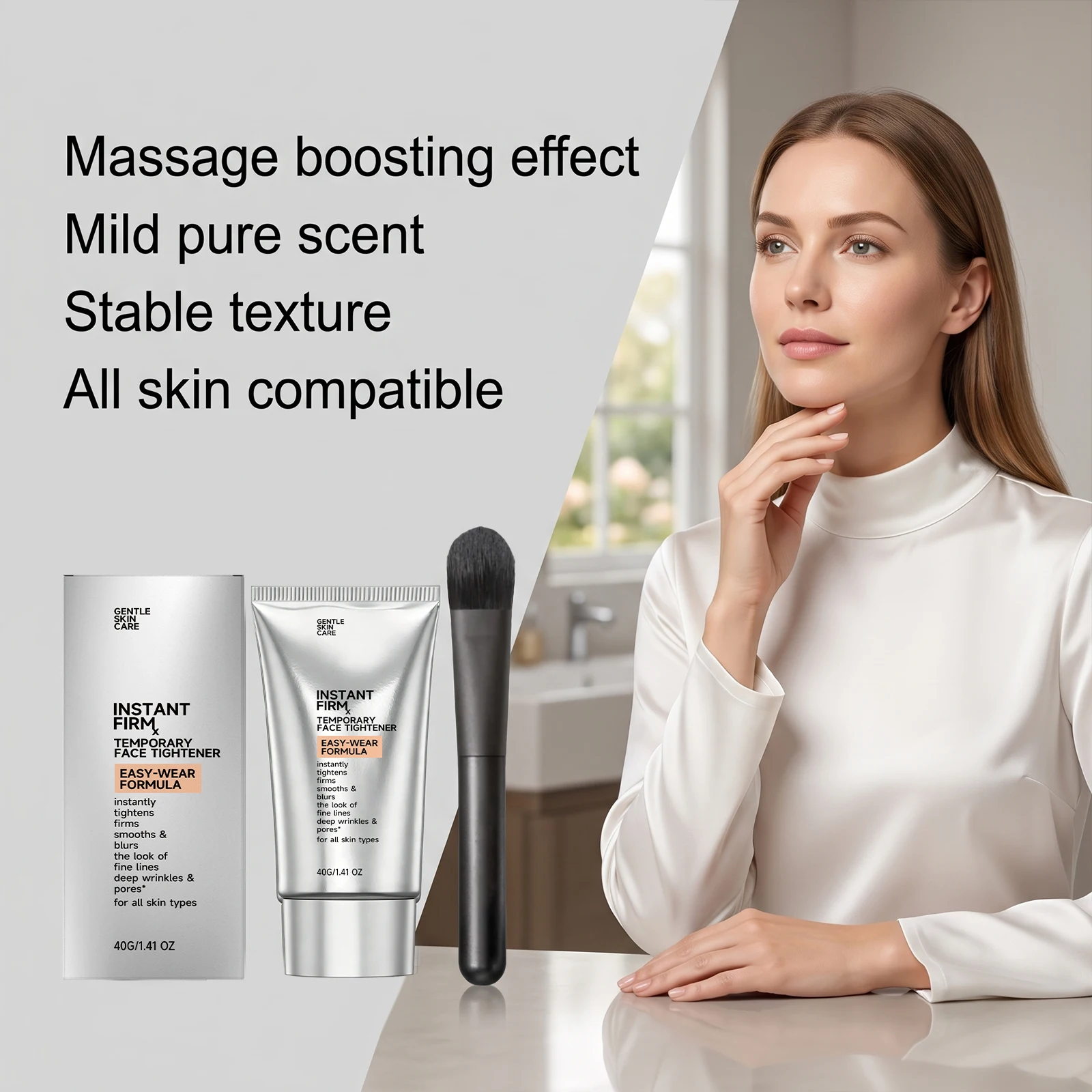 Instant Face Tightener Cream With Brush For Firm Smooth Skin Diminish Fine Lines Fade Wrinkles Refine Visible Pores Facial Care view 6