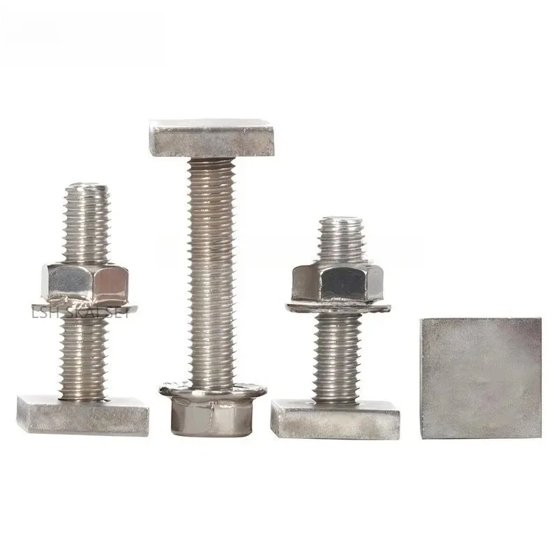 10PCS M8*50 T-Bolt & Flange Nut Set, 304 Stainless Steel Square Head Fasteners