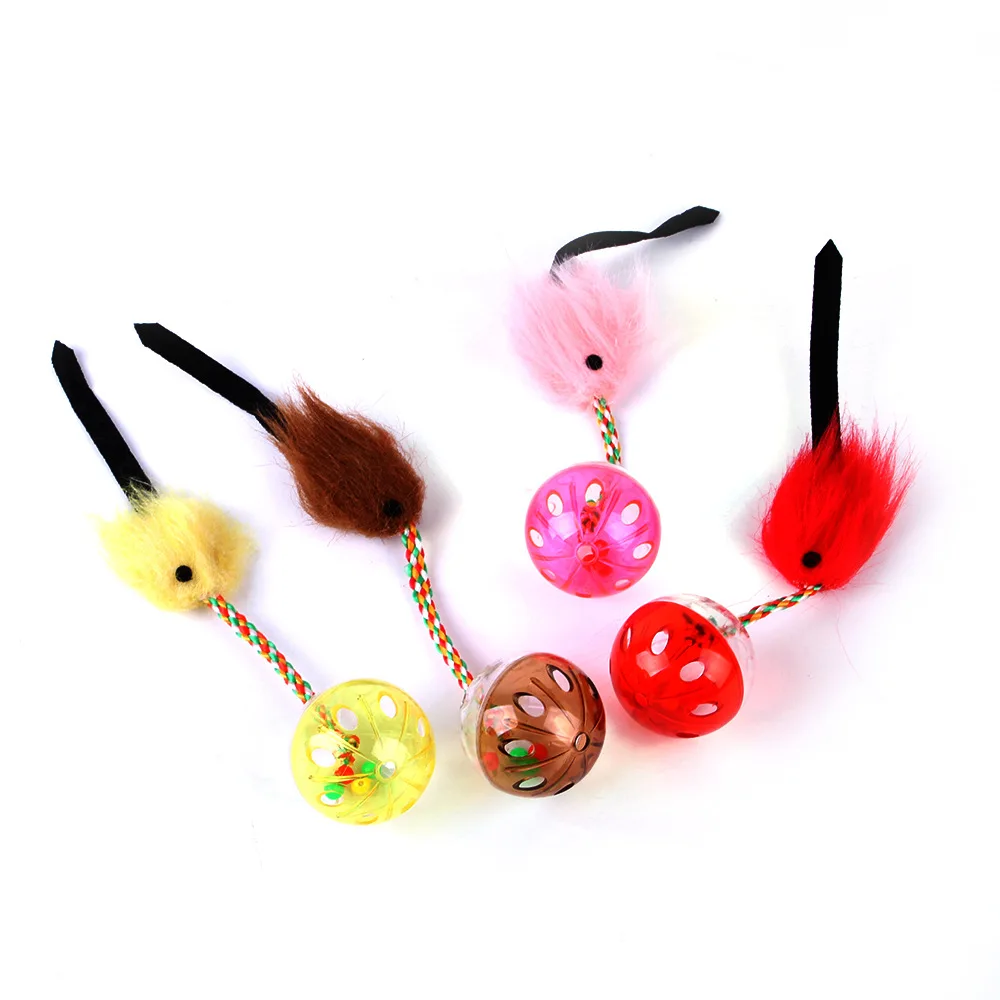 Pet Cat Toy Chrysanthemum Bell Ball Three Color Ribbon Bell Ball Solid Color Mouse Cat Toy