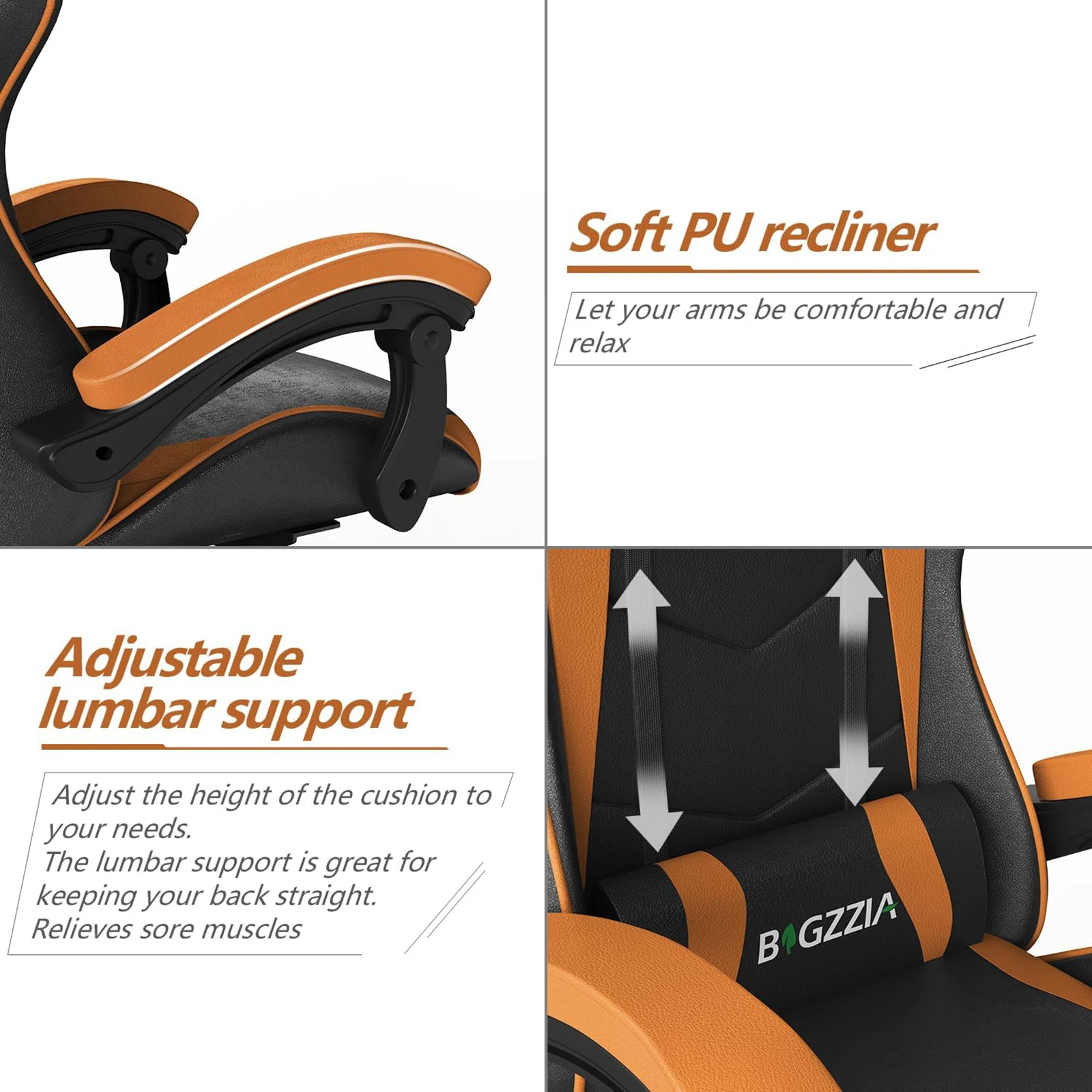 Ergonômico PU Leather Gaming Chair com encosto de cabeça, cadeira de escritório, mesa do computador, apoio lombar, cadeiras do jogo, cadeira de corrida