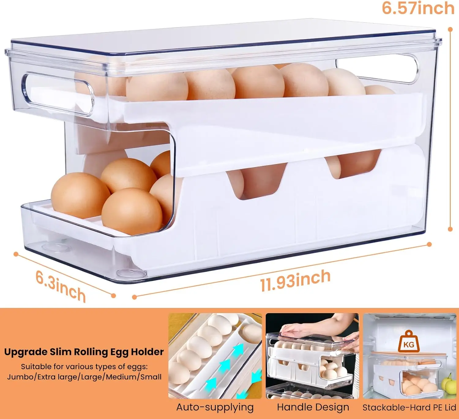 Egg Storage Box Refrigerator Organizer Food Containers Egg Slide Fresh-keeping Case Holder Tray Dispenser Kitchen Storage Boxes