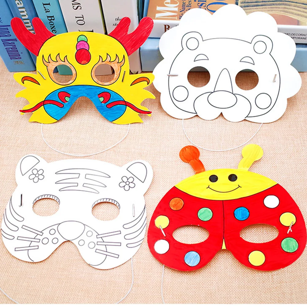 

10pcs DIY Coloring Paper Masks for Kids Pretend Play Dragon Graffiti Blank Mask Children Painting Practice Artistic Creation
