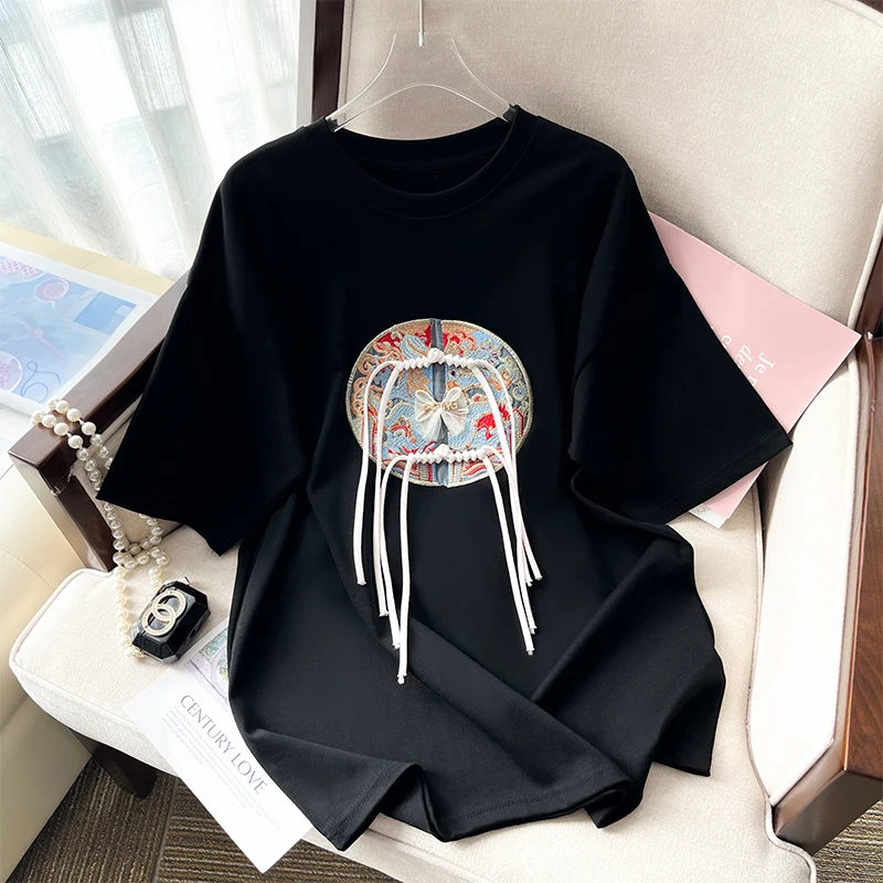 

Summer embroidery t shirts sweet Fashion Women Tee T-shirts Casual Short Sleeve Regular Female Graphic T Shirt Clothes