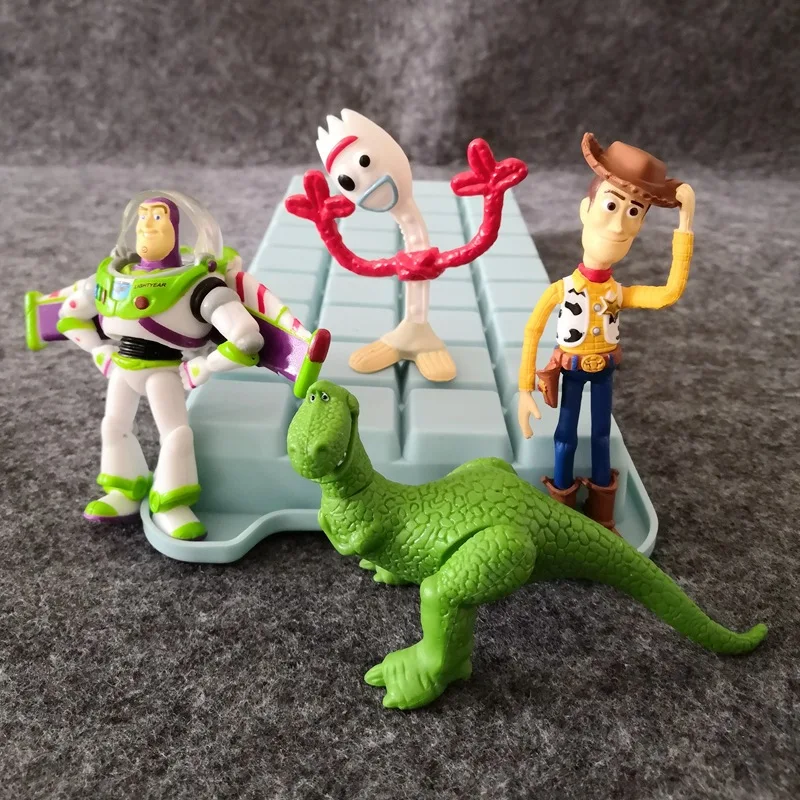 4Pcs Disney Toy Story Buzz Lightyear Woody Rex Handmade Model Cute PVC Figurine Collection Home Cake Decoration Kids Gift Toy