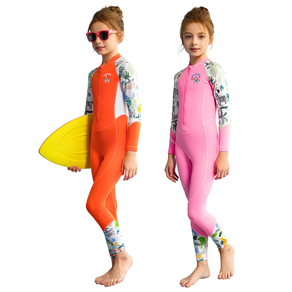 New Student One Pieces Swimsuit Boys Girls Long Sleeve Swim Suit Quick Drying Beach Sun Protection Swimwear Surf Suit Surfwear