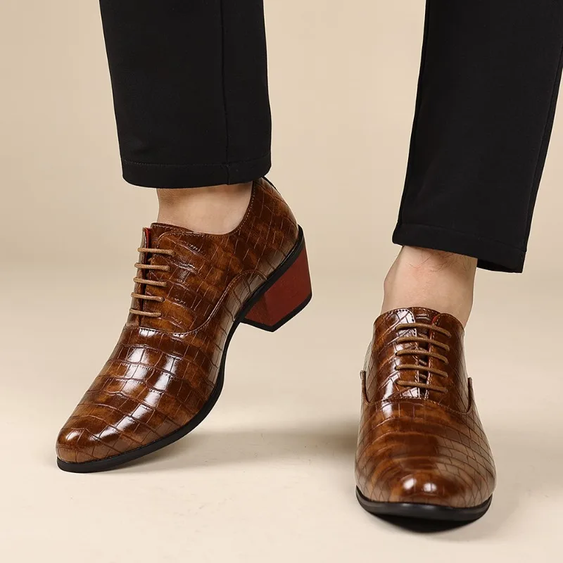 

Classic Men Plus Size Checkered High Heels Height Increasing Business Formal Fashion Trend Hairstylists Groom's Wedding Shoes