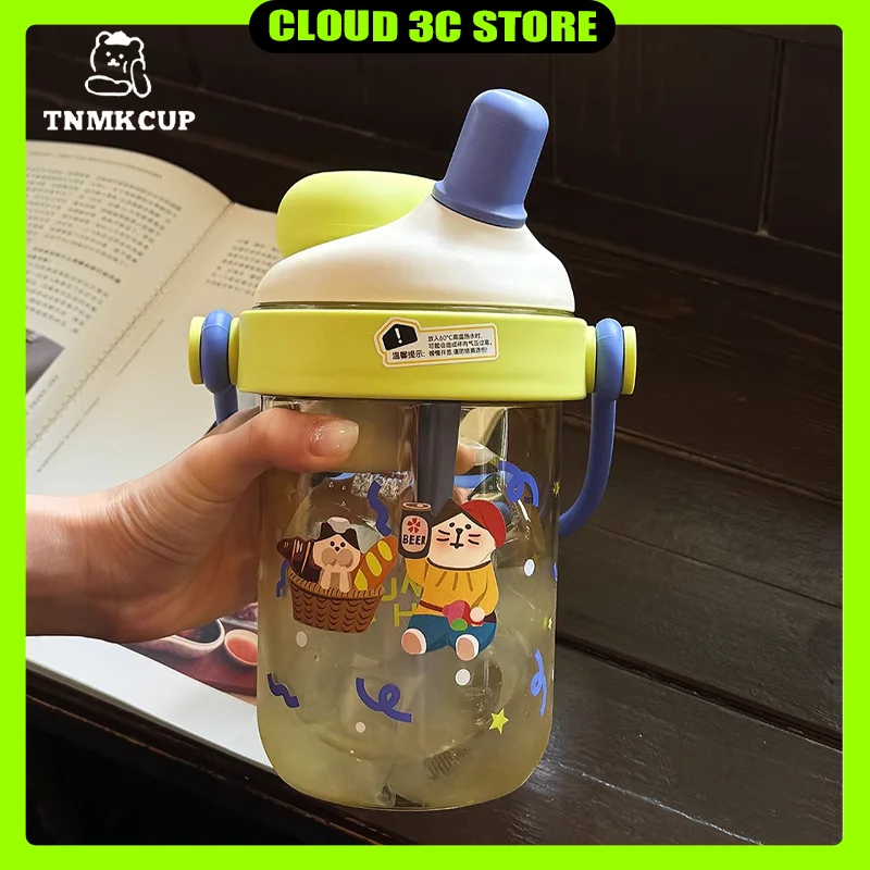 

TNMKCUP 910ML Summer Tritan Cup Portable Large Capacity Water Cup Children's Plastic Straw Home Learning Water Bottle Gift