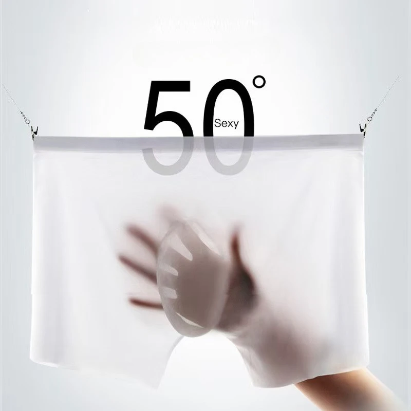 

Men's Bulge Boxy Underwear Seamless Ice Silk Boxer Brief Ultra-Thin Quick-Dry Breathable High Elastic Shorts Sheer Soft Stretchy