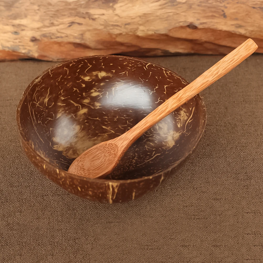 

Coconut Shell Bowl Set and Spoon Kit Dessert Bowls Fruit with Storage Salad Man