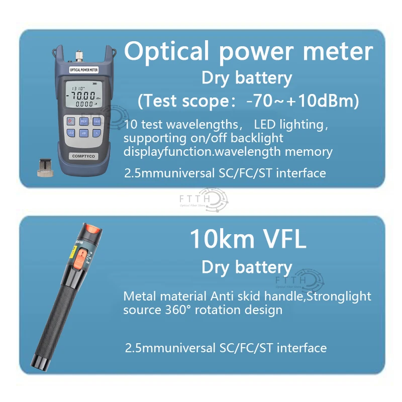 Imagem -03 - Kit de Fibra Óptica com Power Meter Visual Fault Locator Ferramenta Ftth Preto 10mw Fc6s