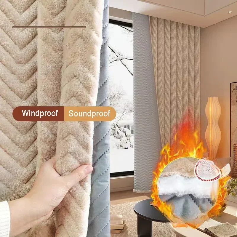 Soundproof Blackout Curtain for Living Room Windproof Window Curtains Warm Winterization Cold Weather Drapery for Bedroom Winter