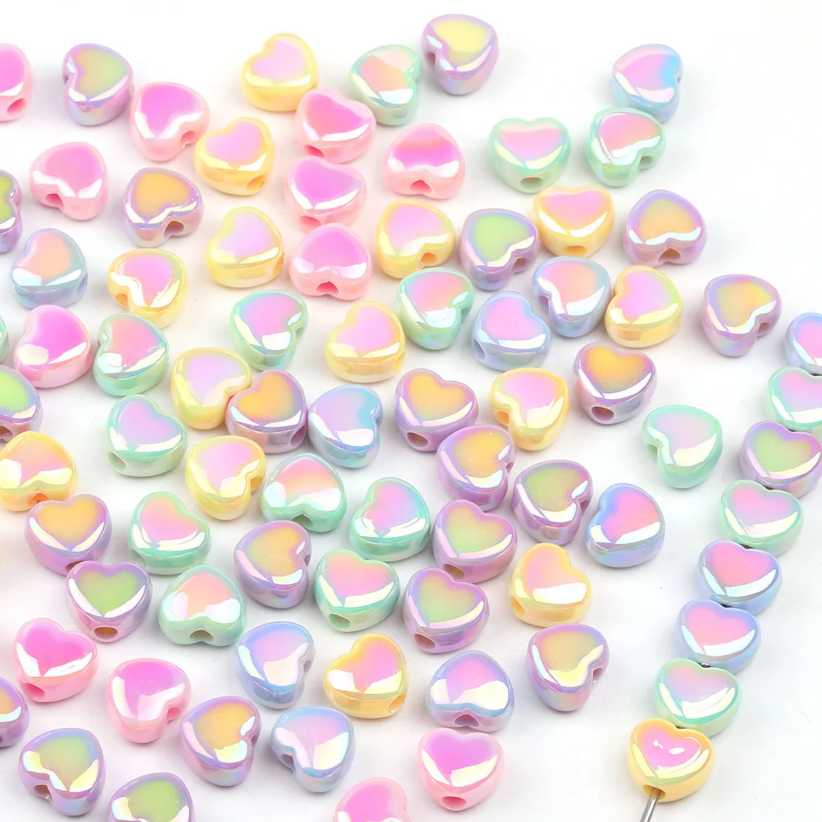 15/30pcs Random Color Iridescent Heart Acrylic Beads 13*15mm For DIY Bracelet Necklace Hair Accessories Craft Making