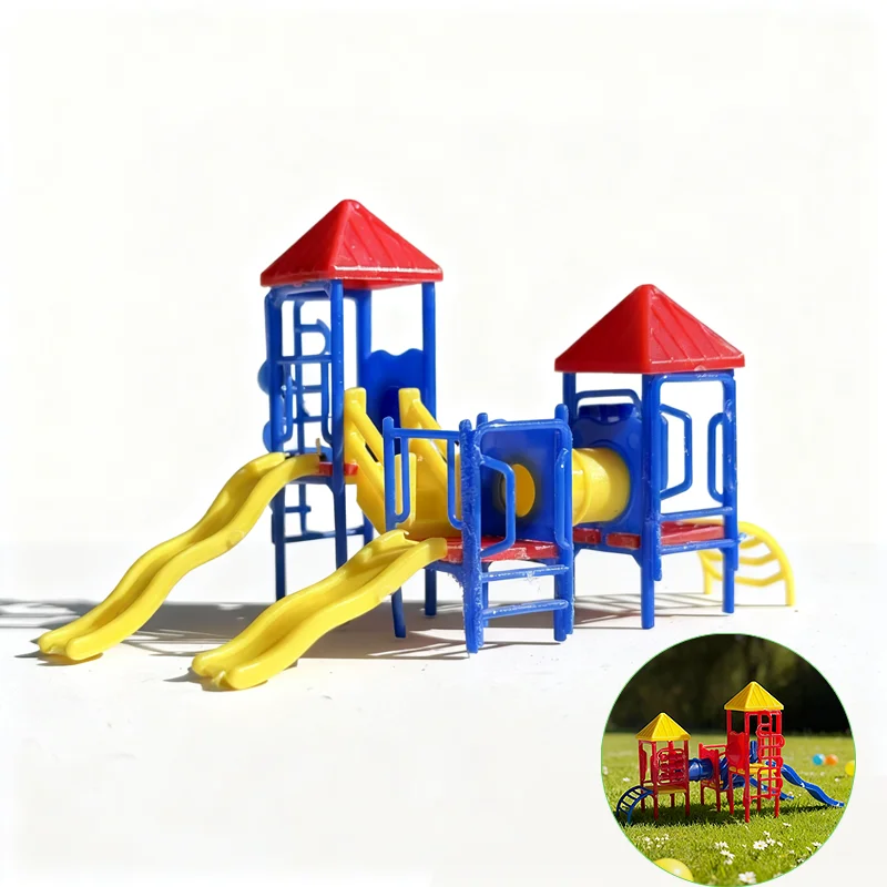 1:87 Ho Scale 어린이 슬라이드 유치원 놀이터 공원 슬라이드 세트 모델 오징어 게임 건축 건물 레이아웃