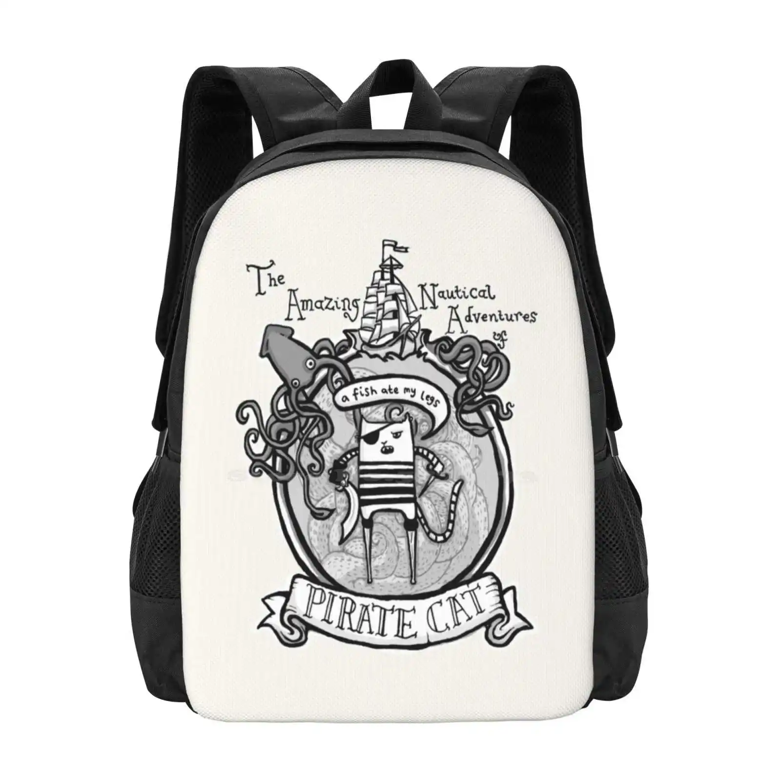 Pirate Cat Sails The Seven Seas Hot Sale Schoolbag Backpack Fashion Bags Archibald Squid Yarrr Cat Adventure Ship Sail Seas