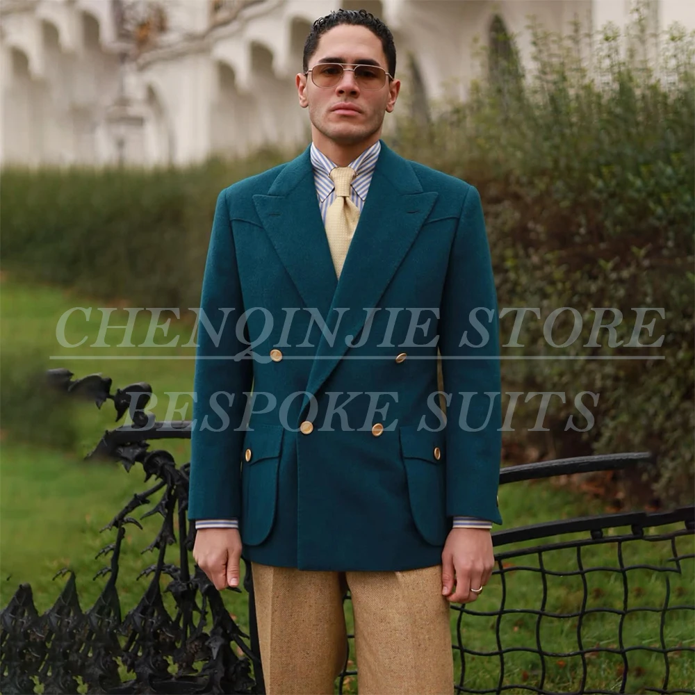 

Formal Men's Suits Fashion Double Breasted Peak Lapel Slim Fit 2 Piece Jacket Pants Elegant Skinny Male Clothing Costume Homme