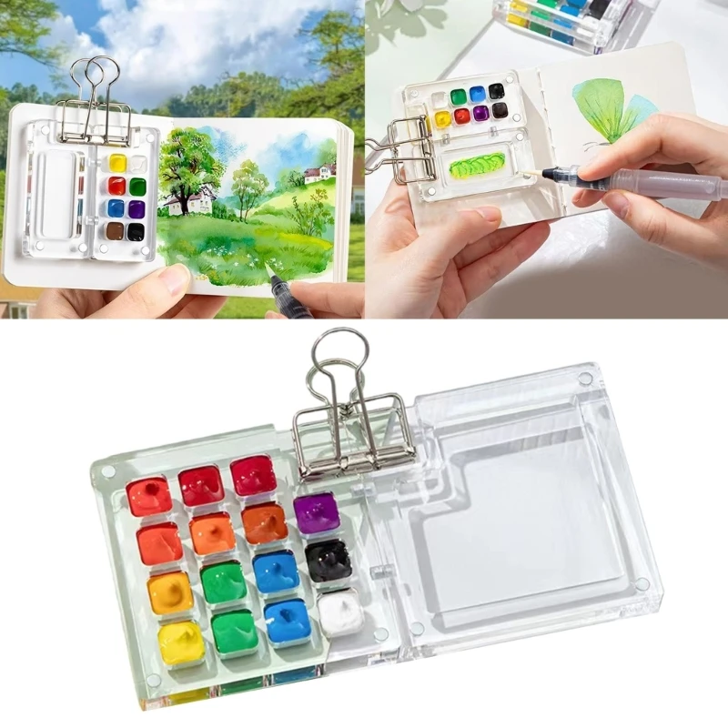 

Travel Watercolor Paint Box with Metal Clamp 8 Well 15 Well Watercolor Painting Set Artist Art Supplies for Beginner F19E